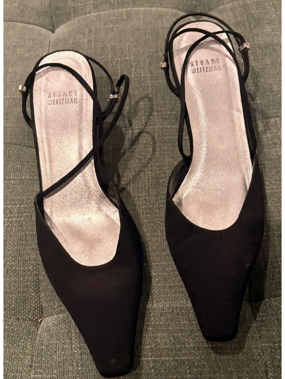 Stuart Weitzman Black Strappy Kitten Heel Slingback Pumps Size 8 M